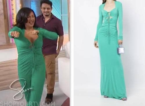 sherri, Annie Gonzalez, green ruched maxi dress