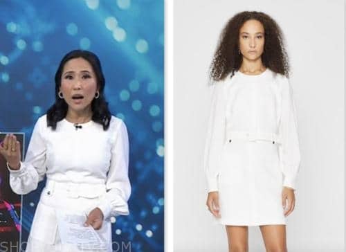 the today show, vicky nguyen, white long sleeve belted pocket mini dress