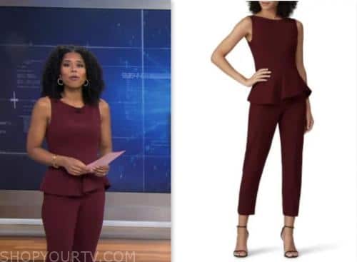 CBS Mornings June 2023 Adriana Diaz s Burgundy Peplum Jumpsuit