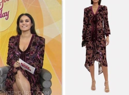 donna farizan, the today show, hoda and jenna, purple floral velvet midi dress