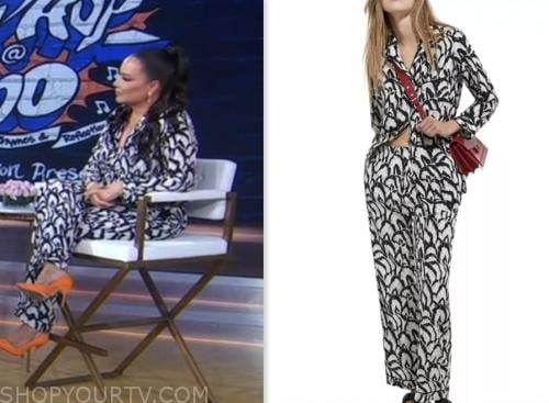 angie martinez, good morning america, gma3, white and black feather silk shirt and pants