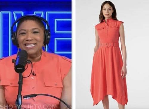live with kelly and mark, deja vu, coral pink belted midi dress