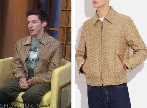 Andrew Barth Feldman, good morning america, beige monogram jacket