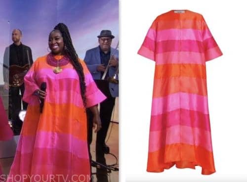 Abena Koomson-Davis, good morning america, pink and orange striped dress coat