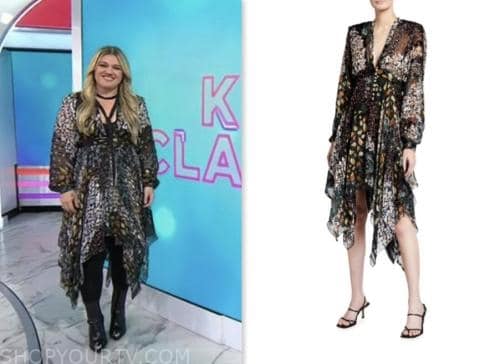 the today show, kelly clarkson, hoda and jenna, Printed Handkerchief Silk Midi Dress