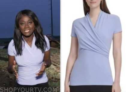 Good Morning America: June 2023 Faith Abubey's Blue Wrap Top | Shop Your TV