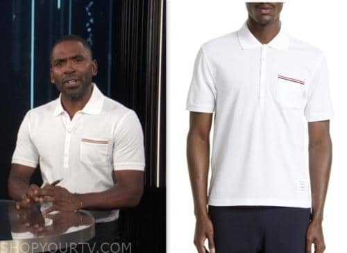 E! News: June 2023 Justin Sylvester's White Pocket Polo Shirt | Shop ...