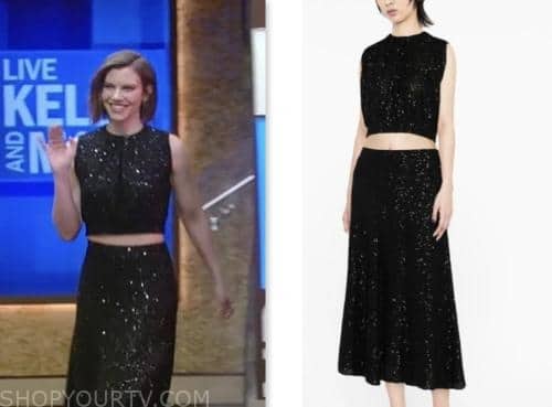 Lauren Cohan, live with kelly and mark, black sequin crop top and skirt