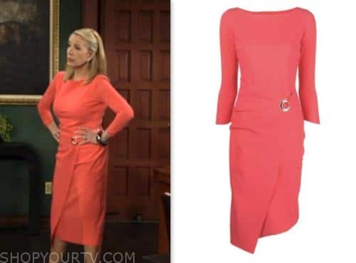 nikki newman, melody thomas scott, coral dress, the young and the restless