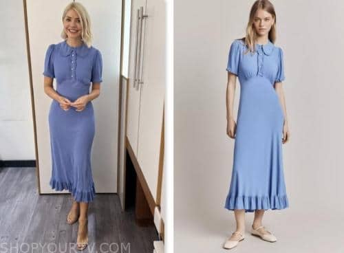 holly willoughby, this morning, blue midi dress