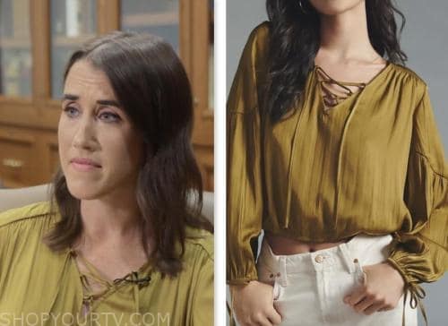maggie vespa, the today show, green lace up blouse