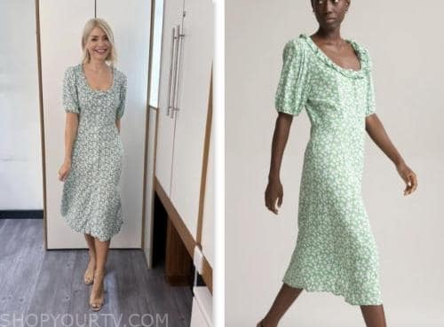 holly willoughby, this morning, green floral midi dress