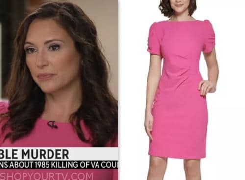 nikki battiste, cbs mornings, pink ruched sleeve sheath dress