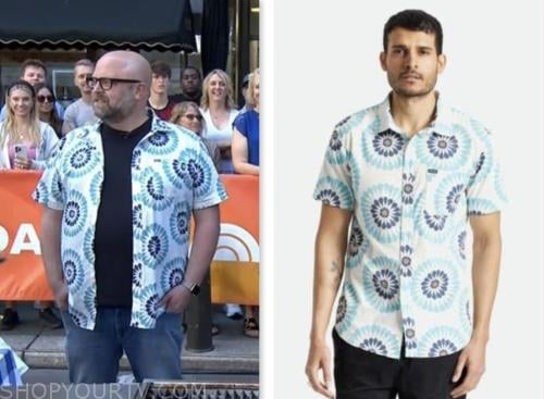 Mark Anderson, the today show, blue and white printed shirt