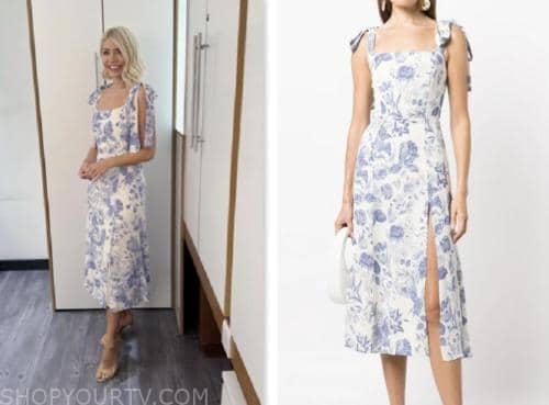 holly willoughby, this morning, blue and white floral midi dress