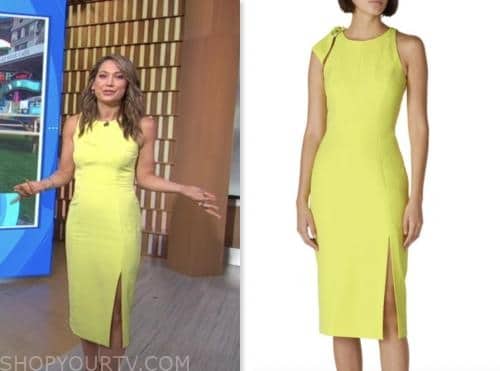 good morning america, lime yellow sheath dress, ginger zee