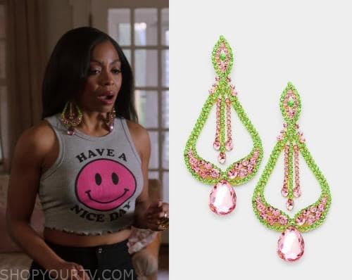 LM Bling Drop Earrings worn by Renee (Bresha Webb) as seen in Run the World  (S02E05)