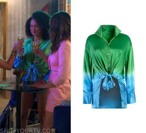 Run The World: Season 2 Episode 3 Sondi's Blue & Green Silk Blouse ...