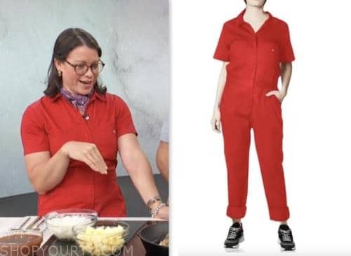 joy wilson, access daily, red jumpsuit