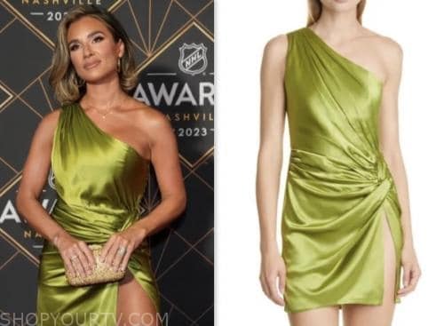 jessie james decker, E! news, green satin one shoulder dress