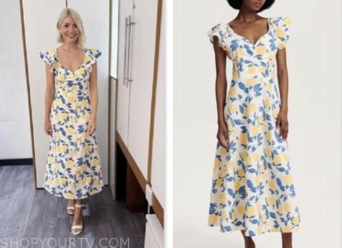 holly willoughby, this morning, lemon print maxi dress