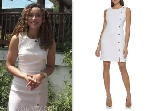 madison alworth, america reports, white button detail sheath dress, fox news fashion