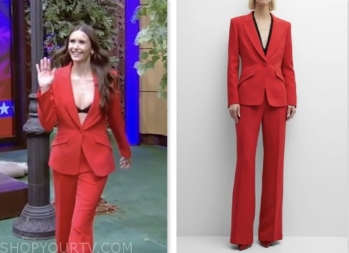 nina dobrev, live with kelly and mark, red blazer and pant suit