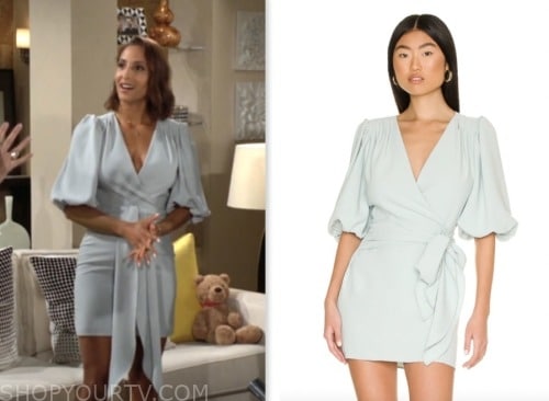 lily winters, christel khalil, the young and the restless, light green wrap dress