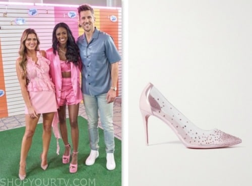 the bachelorette, barbie date, jojo fletcher, pink embellished heels pumps