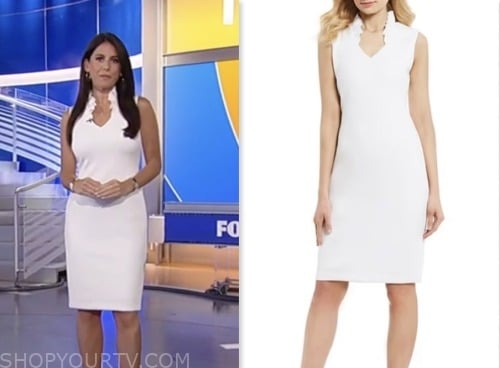 brooke singman, fox and friends, fox news fashion, white ruffle stand collar dress
