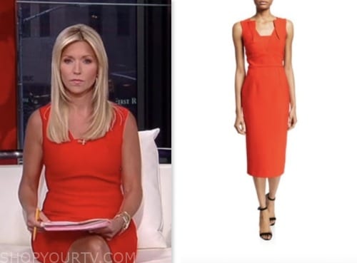 fox and friends, fox news fashion, red sheath dress, ainsley earhardt