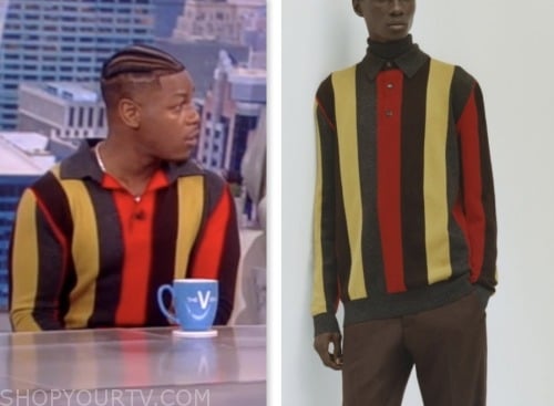 the view, John Boyega, red and yellow striped polo sweater top