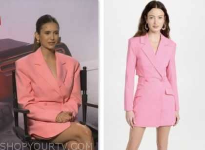 Access Hollywood: July 2023 Nina Dobrev's Pink Blazer Cutout Waist Dress