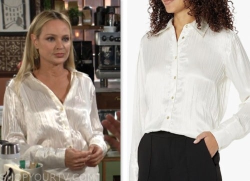 sharon newman, sharon case, white pleated shirt, the young and the restless