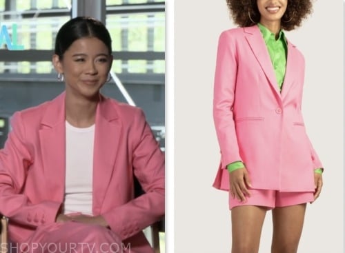 leah lewis, access daily, pink blazer and pant suit