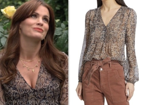 chelsea newman, melissa claire egan, the young and the restless, paisley v-neck blouse top
