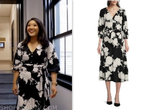 nancy chen, cbs mornings, black and white floral dress