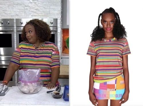 sunny anderson, the today show, hoda and jenna, rainbow multicolor striped t-shirt tee