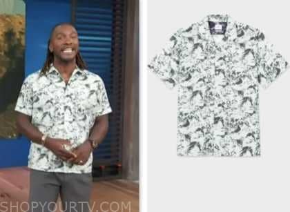 Access Hollywood: July 2023 Scott Evans's Green Abstract Print Shirt ...