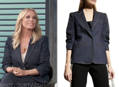 Access Daily: July 2023 Cheryl Hines's Denim Ruched Sleeve Blazer ...