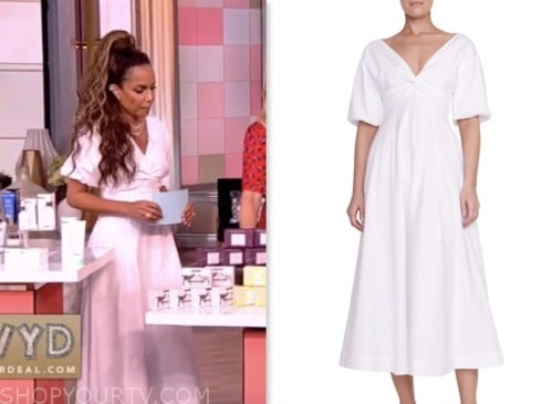 The View: July 2023 Sunny Hostin's White Twist Front Puff Sleeve Midi ...