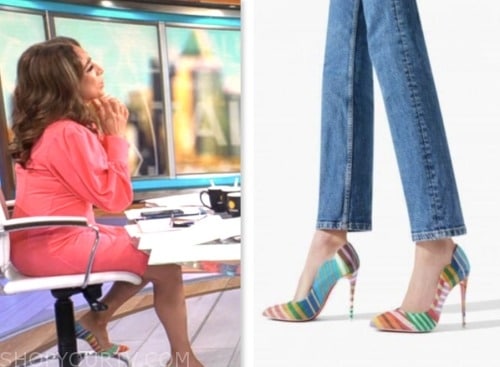cbs mornings, multicolor striped pumps heels, michelle miller