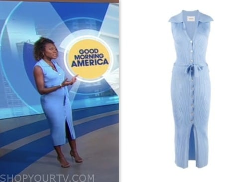 janai norman, good morning america, blue knit dress