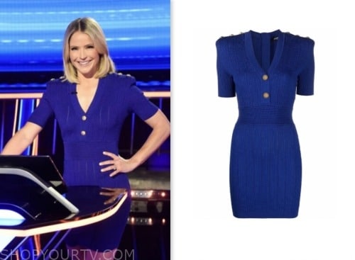 the chase, sara haines, blue knit mini dress