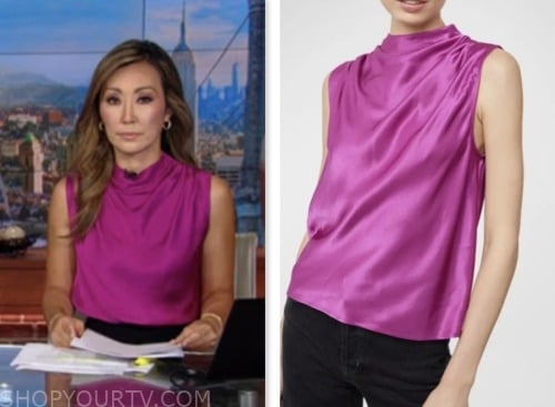 cnn this morning, pink draped satin sleeveless top, Amara Walker