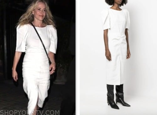 chelsea handler, E! news, white puff sleeve midi dress