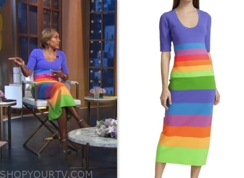 good morning america, robin roberts, rainbow striped knit dress