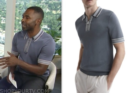 E! News: July 2023 Justin Sylvester's Blue Contrast Trim Zip-Front Polo ...