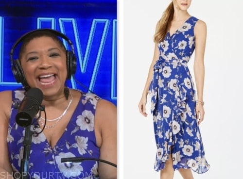deja vu, live with kelly and mark, blue floral sleeveless wrap midi dress