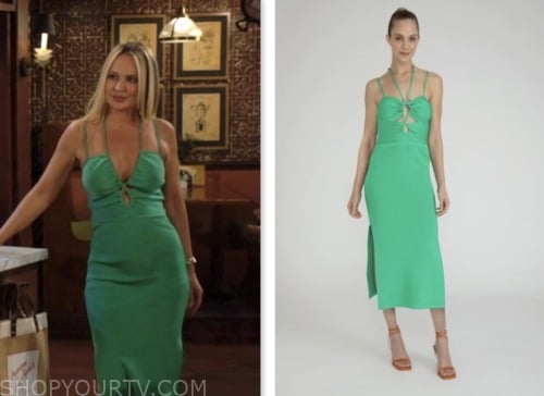 sharon newman, sharon case, the young and the restless, green cutout midi dress